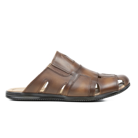 Мъжки ежедневни чехли от естествена кожа в кафяво 7610