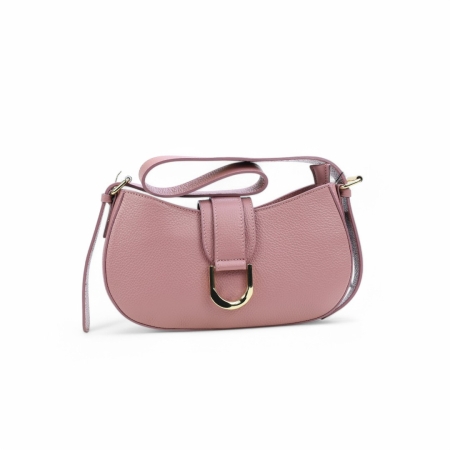 Дамска елегантна чанта от естествена кожа тъмно розова 242020-1