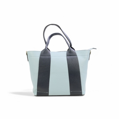 Дамска ежедневна чанта от естествена кожа в светло синьо и черно 259023-1