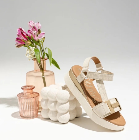 Дамски ежедневни сандали от естествена кожа бежови 5671 Oh My Sandals