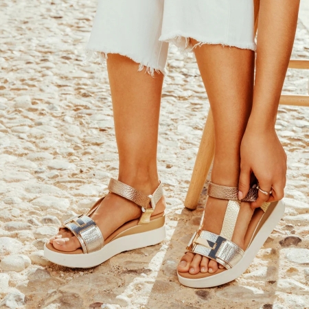 Дамски ежедневни сандали от естествена кожа в сребро 5671 Oh My Sandals