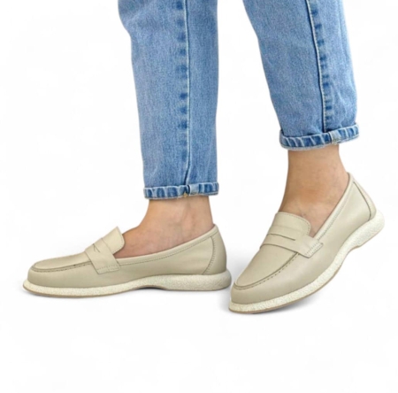 Дамски мокасини от естествена кожа бежови 5212