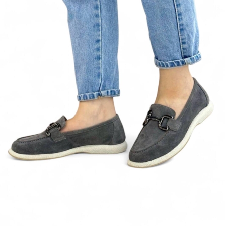 Дамски мокасини от естествен велур сиви 5231