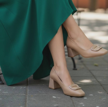 Дамски елегантни обувки от естествена кожа тъмно бежови 36-10 R-B-094