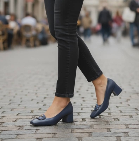 Дамски елегантни обувки от естествена кожа тъмно сини 36-721 R-B-061