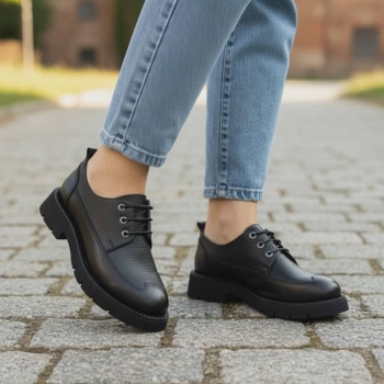 Дамски ежедневни обувки от естествена кожа черни 701