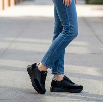 Дамски спортни обувки в комбинация естествена кожа и естествен велур черни 403