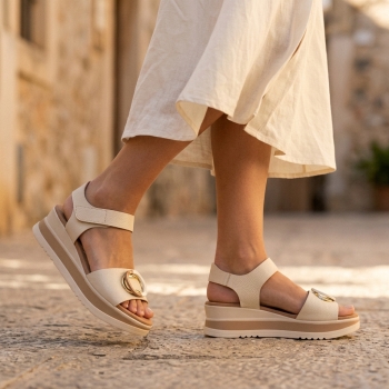 Дамски ежедневни сандали от естествена кожа бежови 5974 Oh My Sandals