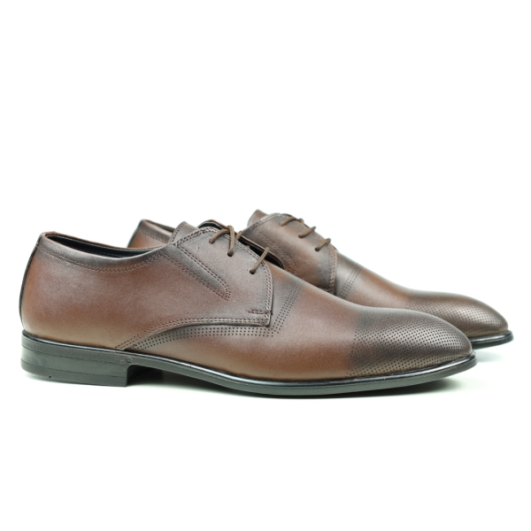 Мъжки елегантни обувки от естествена кожа тъмно кафяви 671