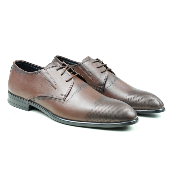 Мъжки елегантни обувки от естествена кожа тъмно кафяви 671