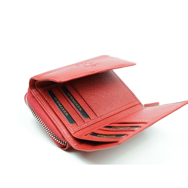 Дамски кожен портфейл червен 425