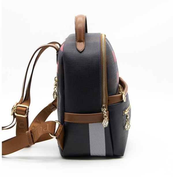 Дамска раница в кафяво и цветове 1061 M2 Ekose Silver&Polo