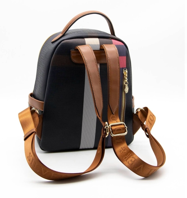 Дамска раница в кафяво и цветове 1061 M2 Ekose Silver&Polo