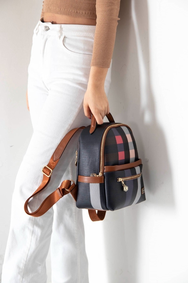 Дамска раница в кафяво и цветове 1061 M2 Ekose Silver&Polo