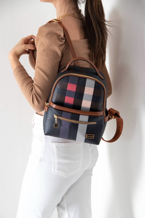 Дамска раница в кафяво и цветове 1061 M2 Ekose Silver&Polo