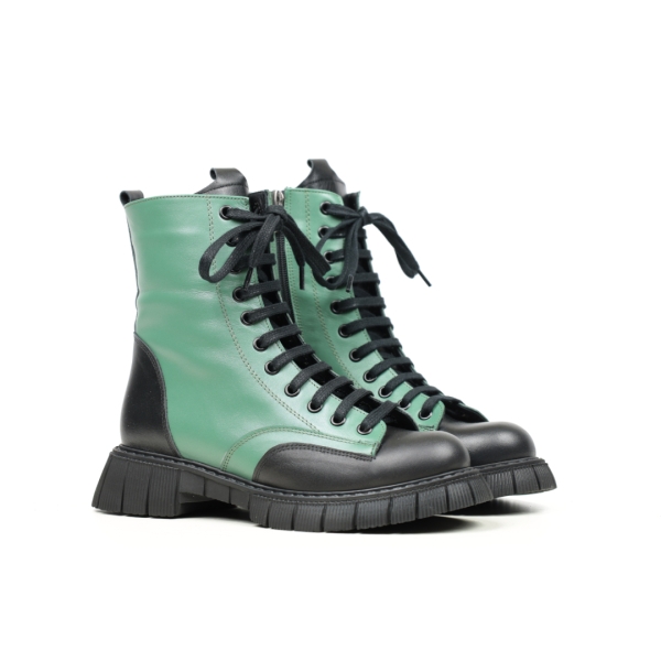 Дамски ежедневни боти от естествена кожа в черно и зелено 46-01