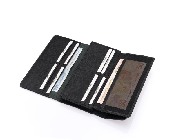 Дамски кожен портфейл черен 443