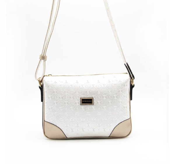 Дамска чанта през рамо в сребро пудра и бежово 784 M46 P.Baski Silver&Polo