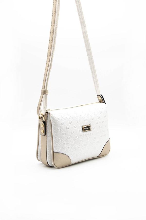 Дамска чанта през рамо в сребро пудра и бежово 784 M46 P.Baski Silver&Polo