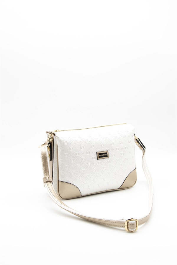 Дамска чанта през рамо в сребро пудра и бежово 784 M46 P.Baski Silver&Polo