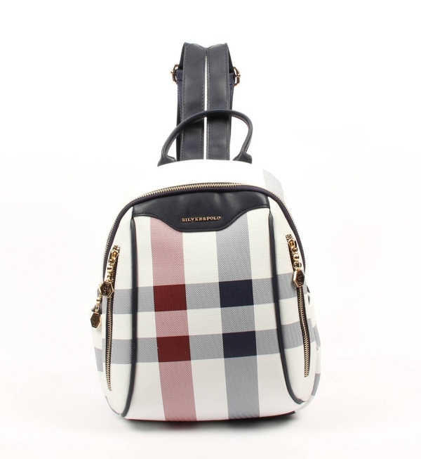 Дамска раница в бяло синьо и червено 906 M3 Kareli Ekose Silver&Polo