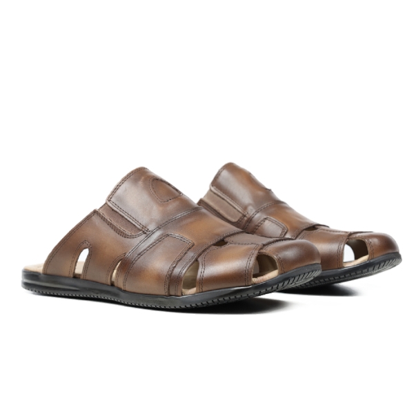 Мъжки ежедневни чехли от естествена кожа в кафяво 7610