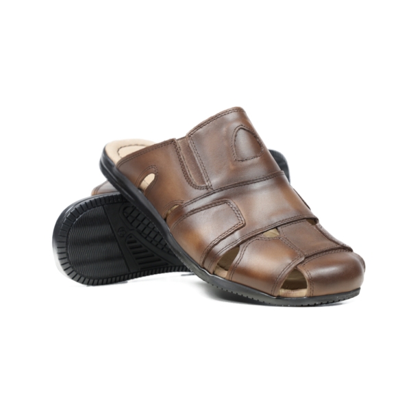 Мъжки ежедневни чехли от естествена кожа в кафяво 7610