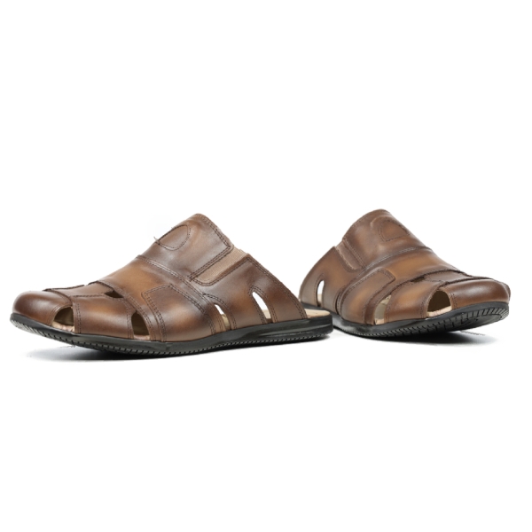 Мъжки ежедневни чехли от естествена кожа в кафяво 7610