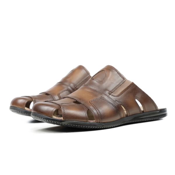 Мъжки ежедневни чехли от естествена кожа в кафяво 7610