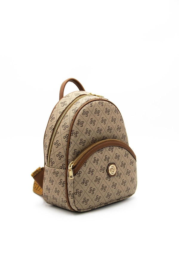 Дамска раница в бежово и кафяво 945 M178 SP Print Silver&Polo