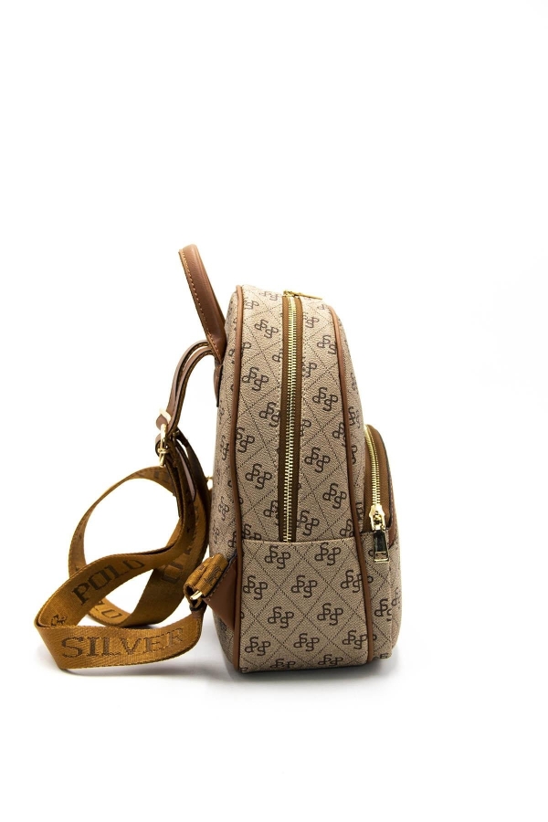 Дамска раница в бежово и кафяво 945 M178 SP Print Silver&Polo