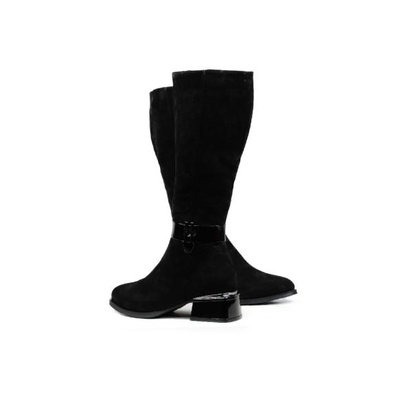 Дамски елегантни ботуши от естествен велур черни 206-703