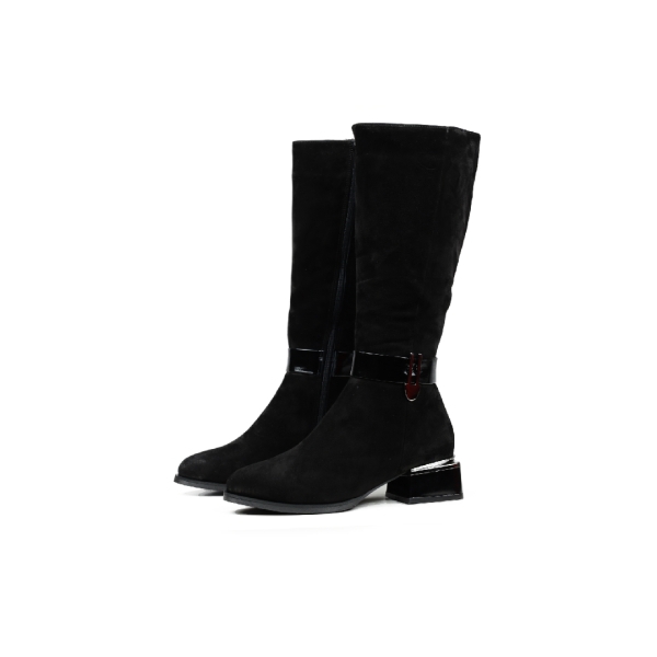Дамски елегантни ботуши от естествен велур черни 206-703