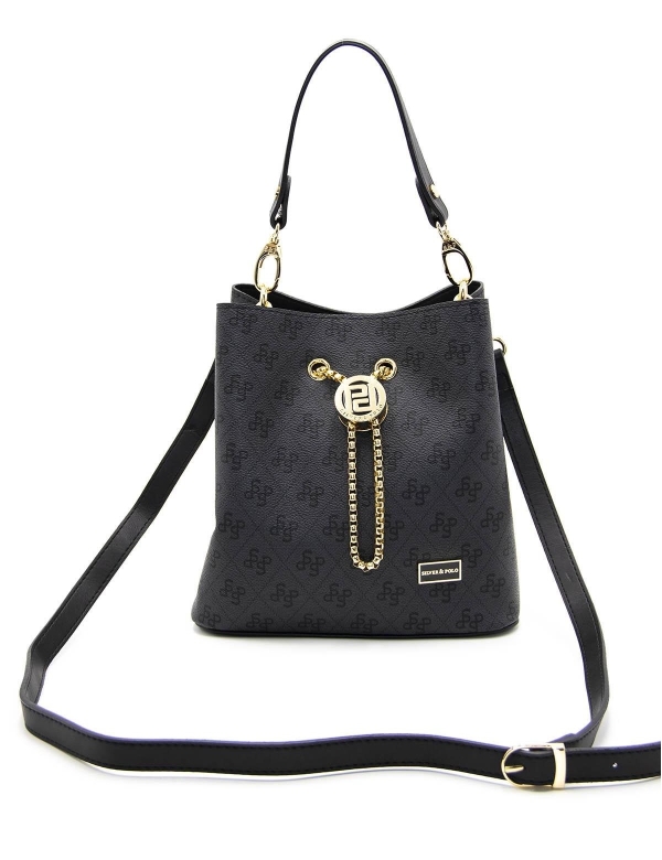 Дамска елегантна чанта тъмно сива 967 M178 SP print Silver&Polo