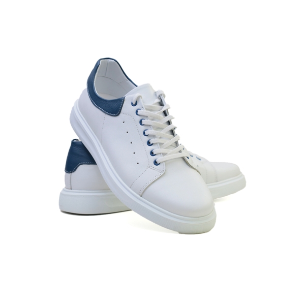 Мъжки спортни обувки от естествена кожа в бяло 9125-16-22