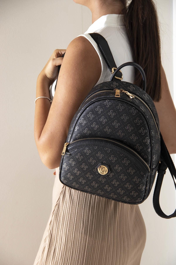 Дамска раница в черно и сребро 945 M178 SP Print Silver&Polo