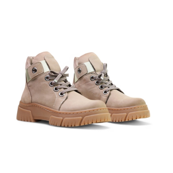 Дамски ежедневни боти от естествен набук тъмно бежови 241401