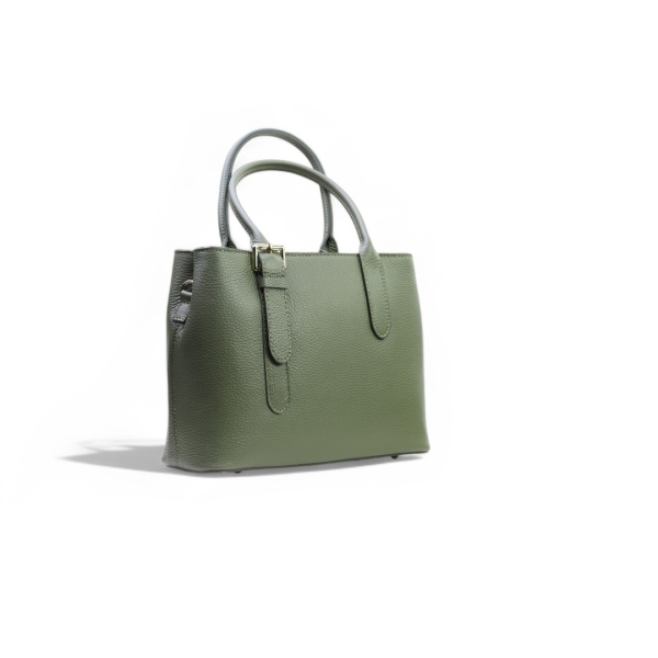 Дамска елегантна чанта от естествена кожа тъмно зелена 238423-1