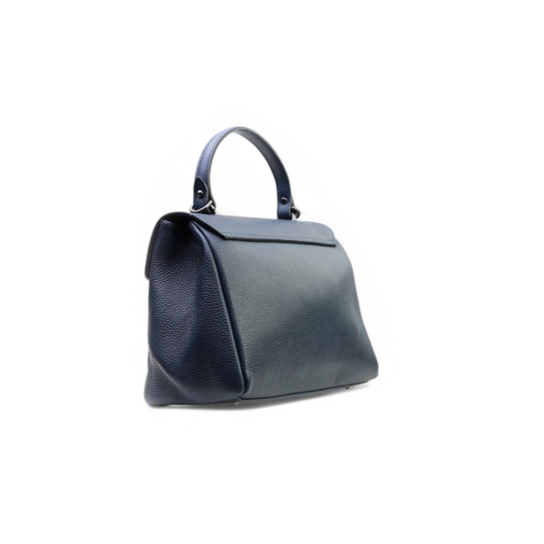 Дамска елегантна чанта от естествена кожа тъмно синя 239527-1