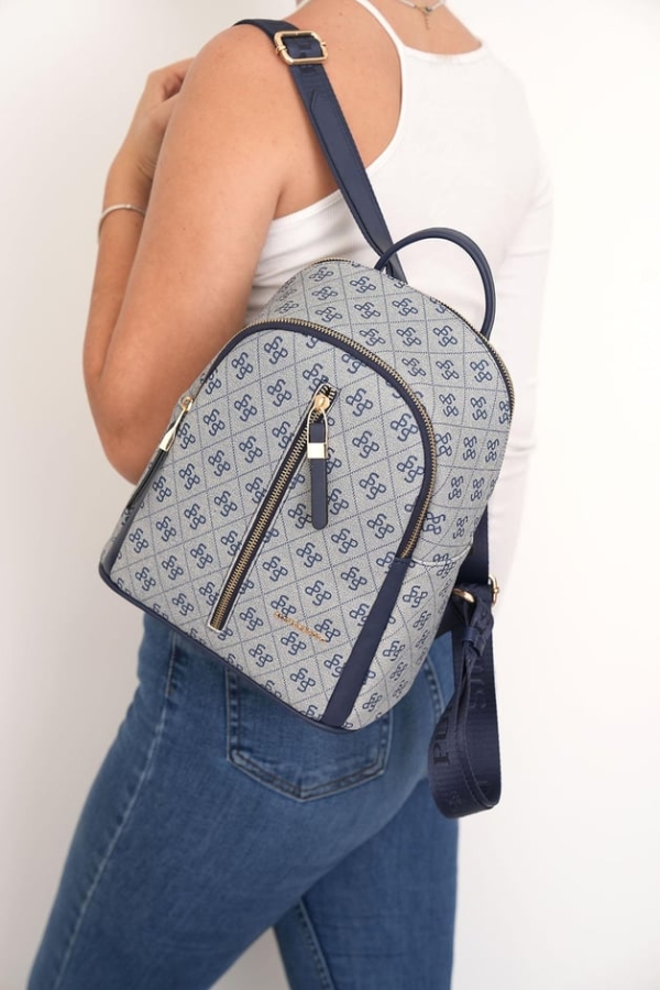 Дамска раница тъмно синя 901 M178 SP Print Silver&Polo