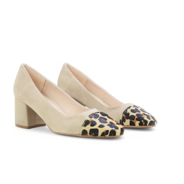 Дамски елегантни обувки от естествен велур в бежово и леопард 6172 H-49438 Patricia Miller