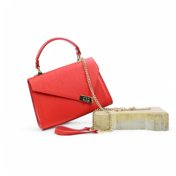 Дамска елегантна чанта от естествена кожа червена 257219-1