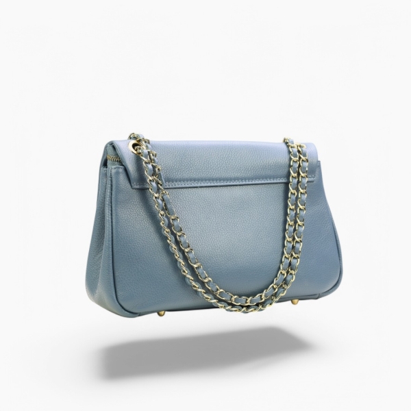 Дамска елегантна чанта от естествена кожа синя 239322-1