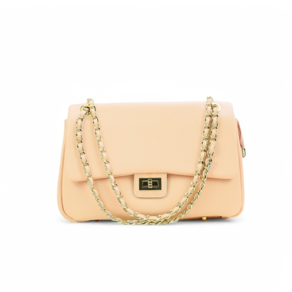 Дамска елегантна чанта от естествена кожа пудра 239322-1