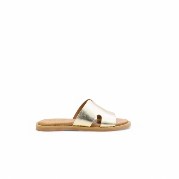 Дамски ежедневни чехли от естествена кожа в злато 151752