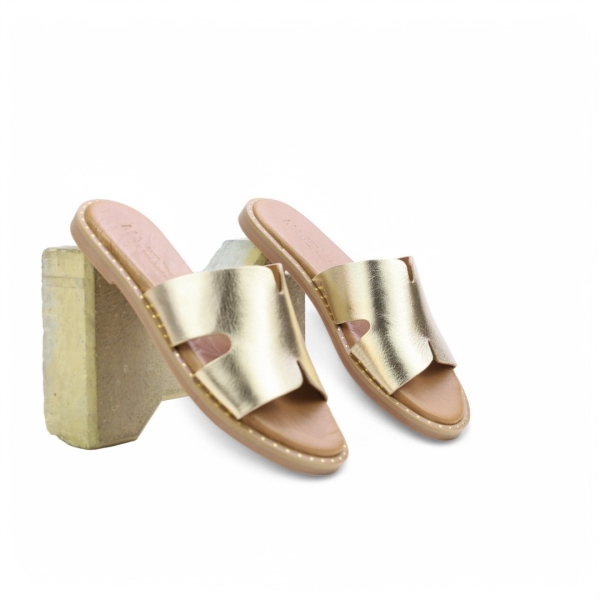 Дамски ежедневни чехли от естествена кожа в злато 151752