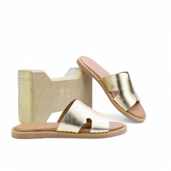 Дамски ежедневни чехли от естествена кожа в злато 151752