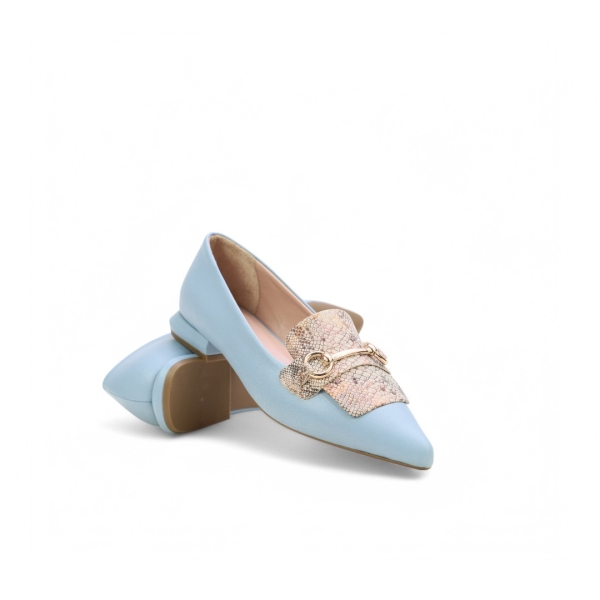 Дамски мокасини от естествена кожа в синьо и змия 151048