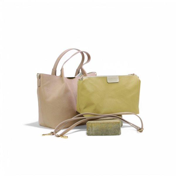 Дамска ежедневна чанта от естествена кожа пудра 251121-1