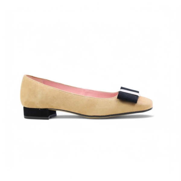 Дамски елегантни обувки от естествен велур в тауп и черно SANDY